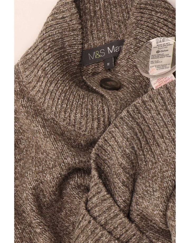 Marks & Spencer Męski sweter zapinany na guziki, średniobrązowy, nakrapiany