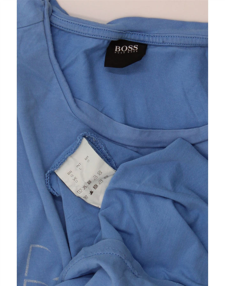 Męski T-shirt z grafiką Hugo Boss, duży, niebieski, bawełniany