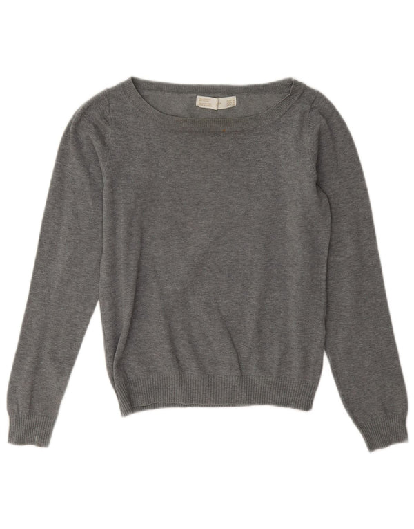 Zara Womens Crop Boat Neck Jumper Sweater UK 12 Medium Grey Cotton