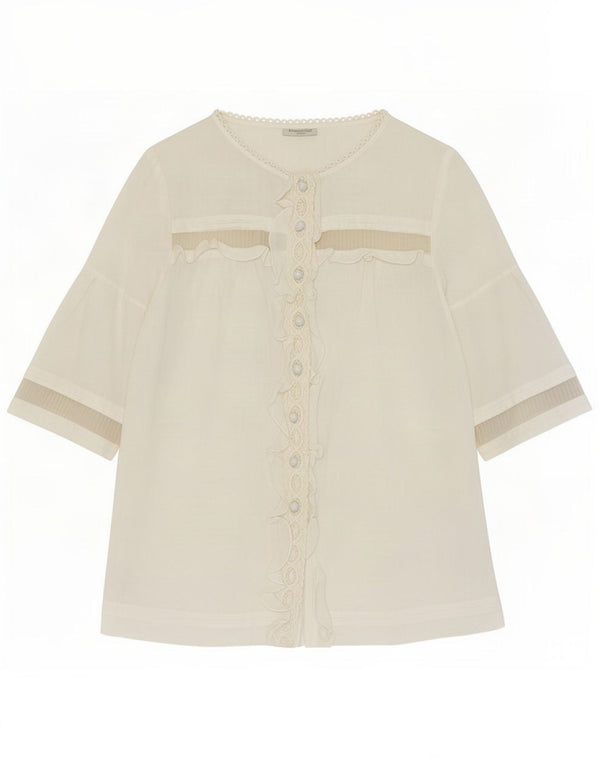 Damska bluzka koszulowa z krótkim rękawem Massimo Dutti EU 40 Medium Off White Ramie