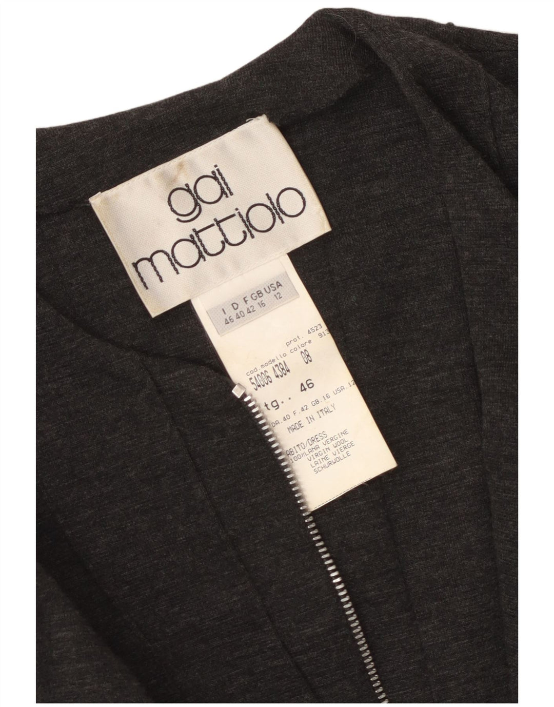 GAI MATTIOLO Damska obcisła sukienka z długim rękawem UK 16, duża, szara, dziewicza wełna