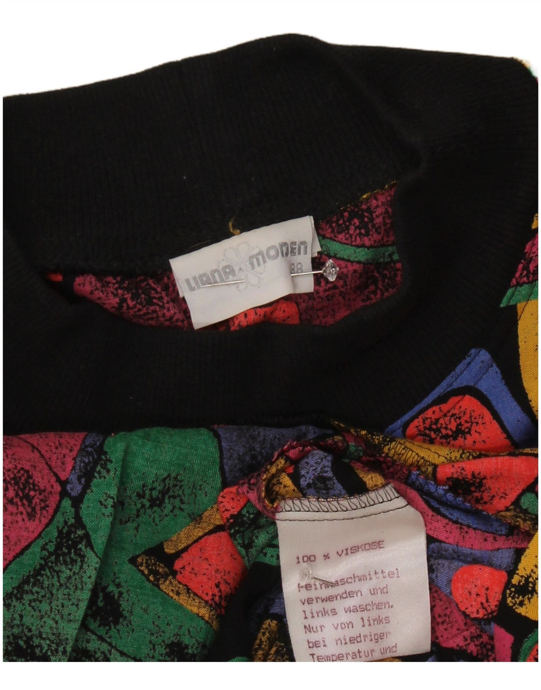 Vintage damska sukienka z obniżoną talią EU 38, średnia, wielokolorowa, geometryczna