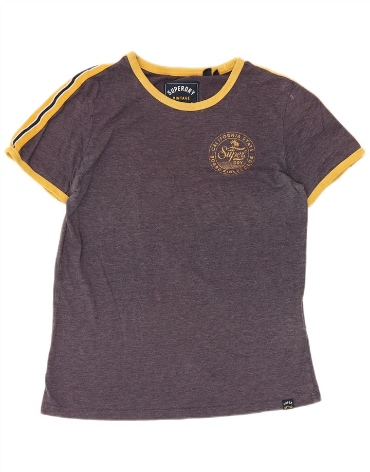 Damska koszulka z grafiką SUPERDRY Top UK 12, średnia fioletowa bawełna