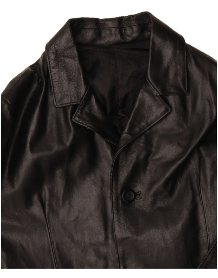 VINTAGE Męski płaszcz skórzany UK 36 Mała czarna skóra