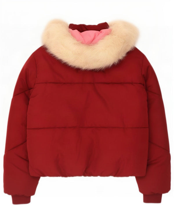 Damska kurtka z kapturem, oversize, wyściełana Topshop UK 6 XS, czerwony poliester