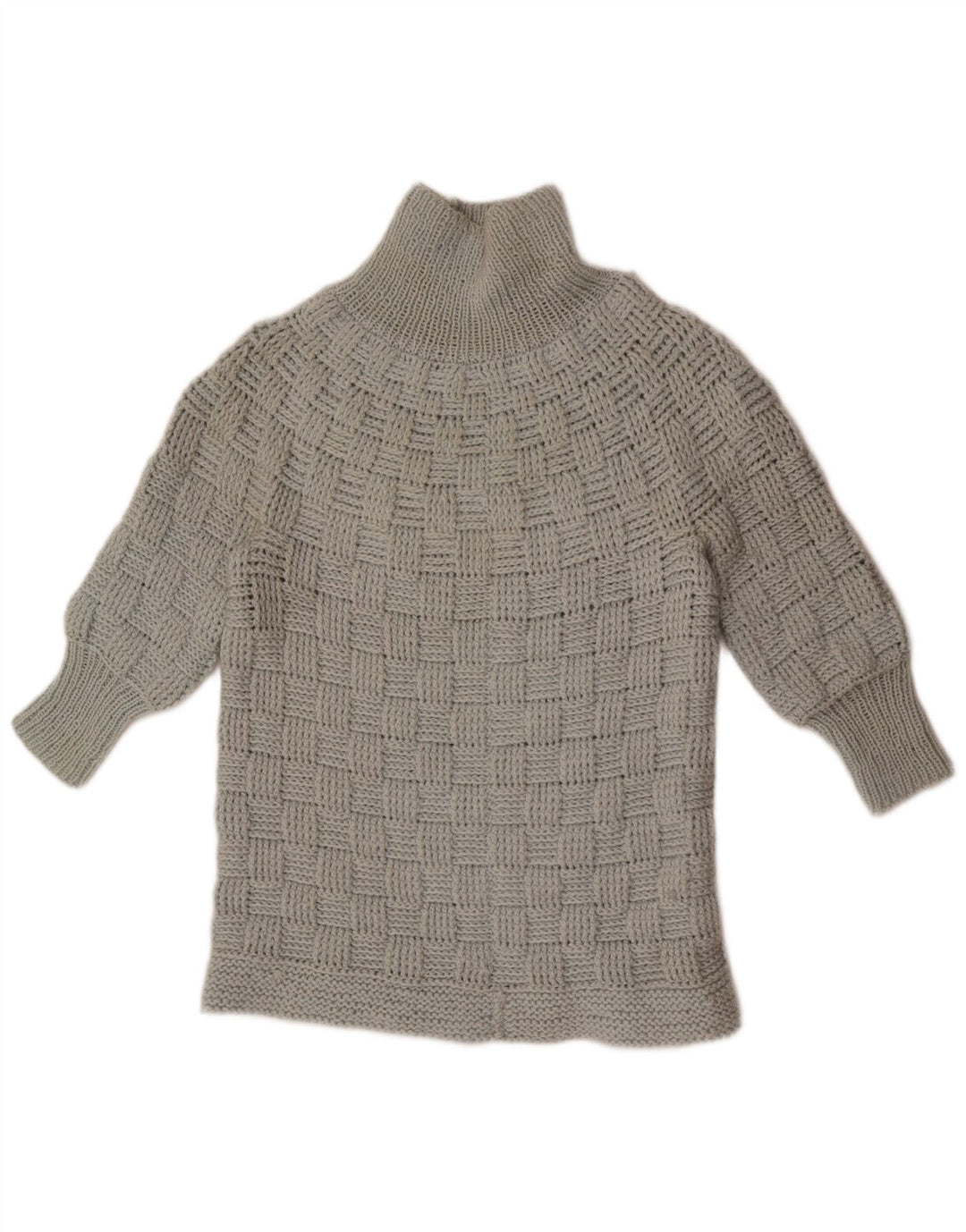 Vintage damski sweter z golfem i rękawami 3/4 UK 14, średni szary