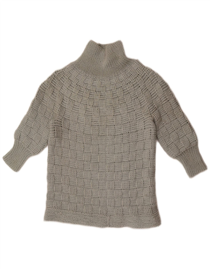 Vintage damski sweter z golfem i rękawami 3/4 UK 14, średni szary