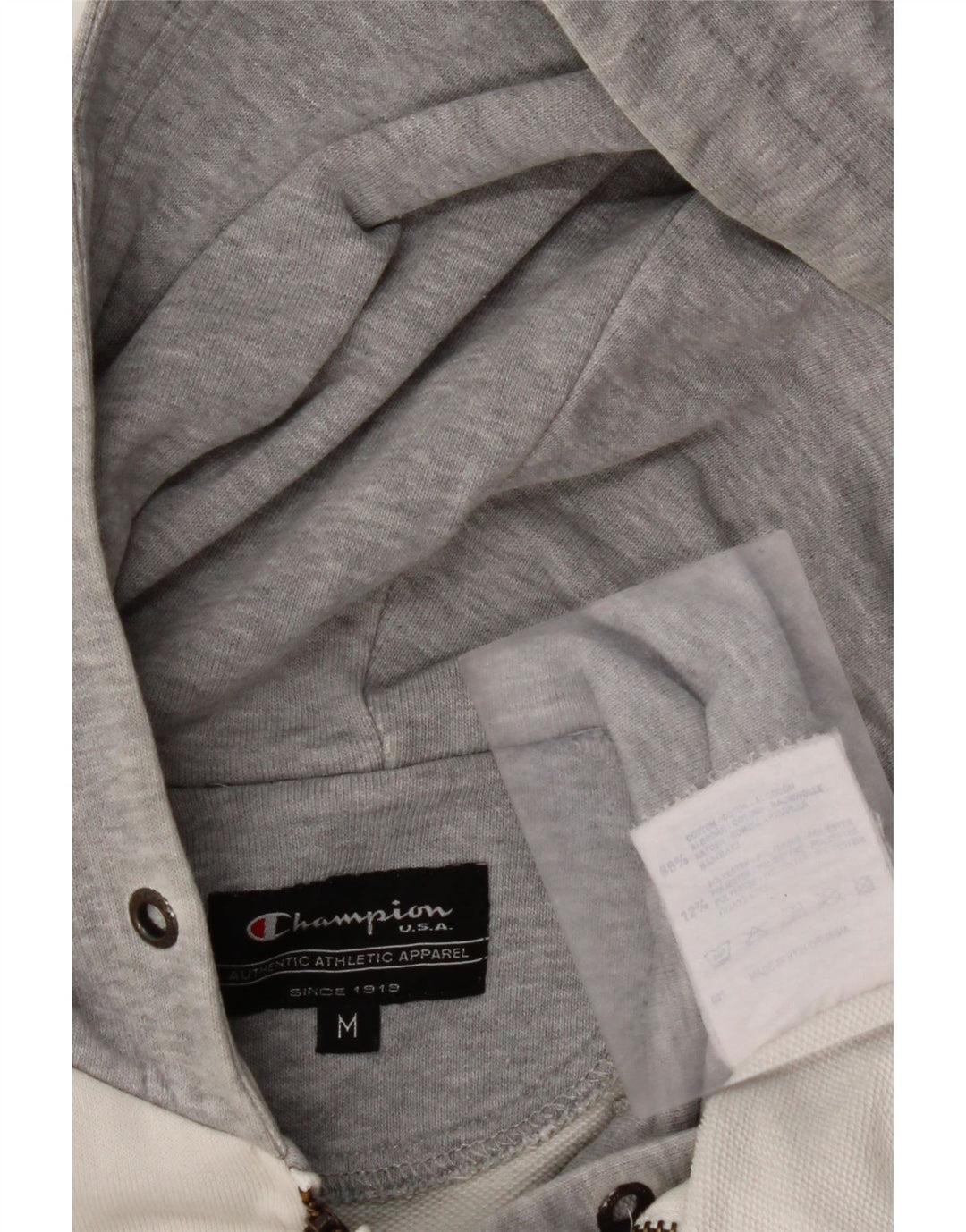 Damski sweter z kapturem i zamkiem CHAMPION UK 14, bawełna w kolorze średniej bieli