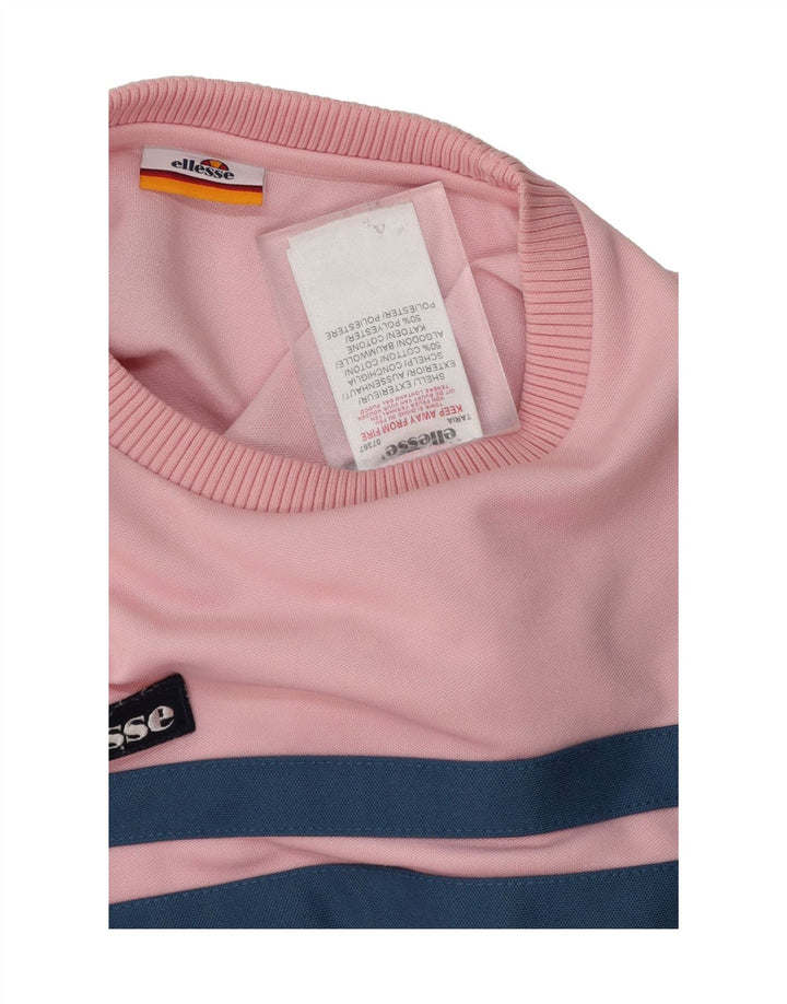 ELLESSE Womens Sweatshirt Jumper UK 14 Medium Pink Striped Cotton Vintage Ellesse and Second-Hand Ellesse from Messina Hembry 