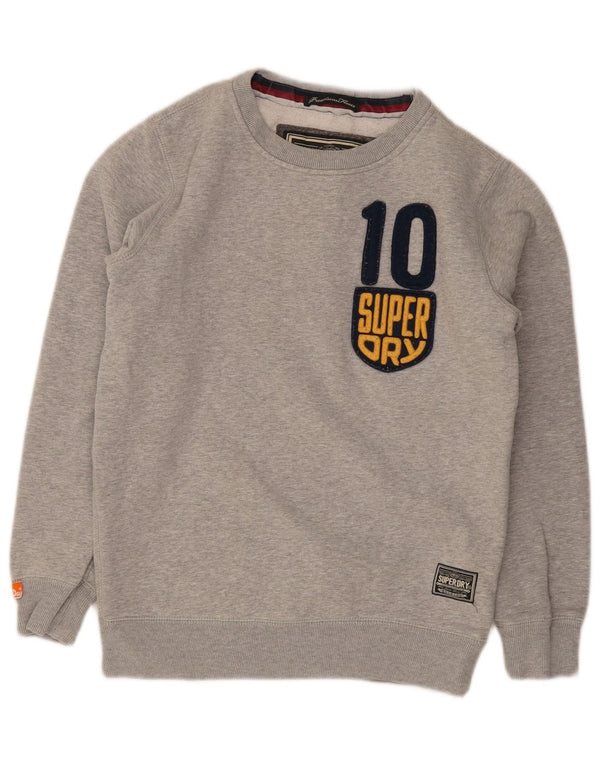 Męski sweter z grafiką Superdry, mały, szary, z bawełny w cętki