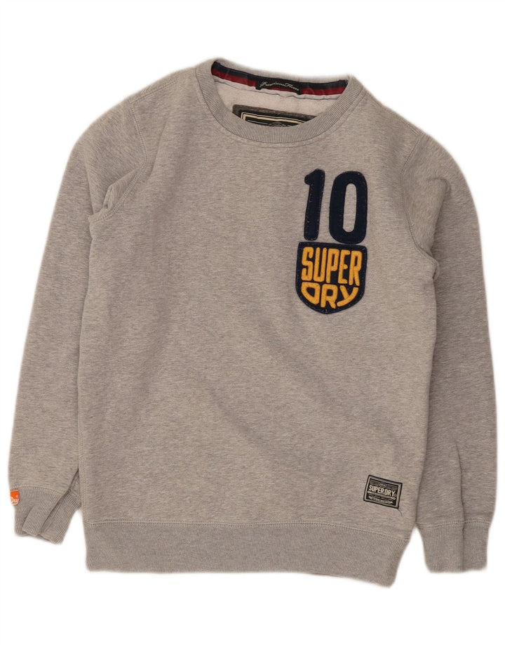Męski sweter z grafiką Superdry, mały, szary, z bawełny w cętki
