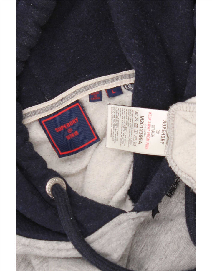 Męski sweter z kapturem Superdry, duży, szary, bawełniany z blokami kolorów
