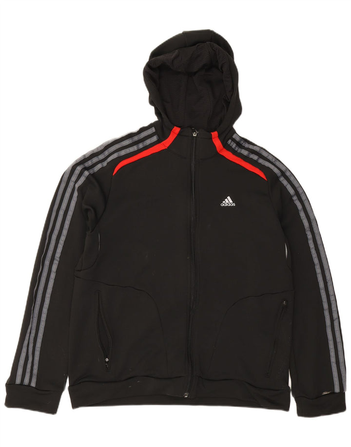 ADIDAS Boys Climalite Zip Hoodie Sweater 13-14 Years Black Polyester