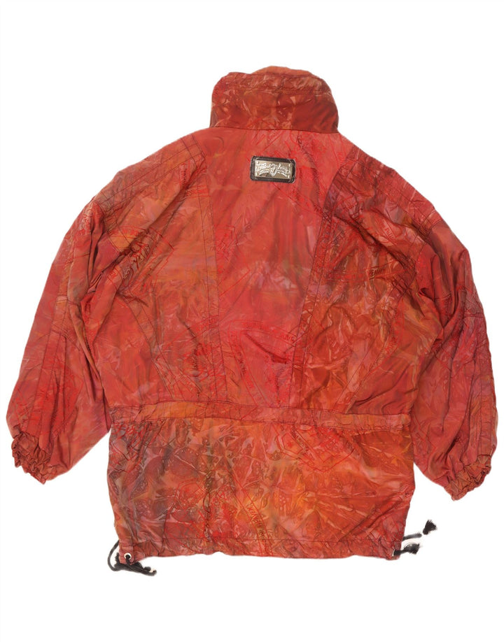 Vintage damska kurtka Anorak o luźnym kroju z abstrakcyjnym wzorem UK 44 2XL czerwona