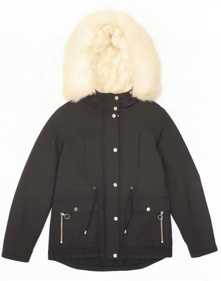 Damska kurtka parka z kapturem Topshop UK 8, mała, czarna, poliester