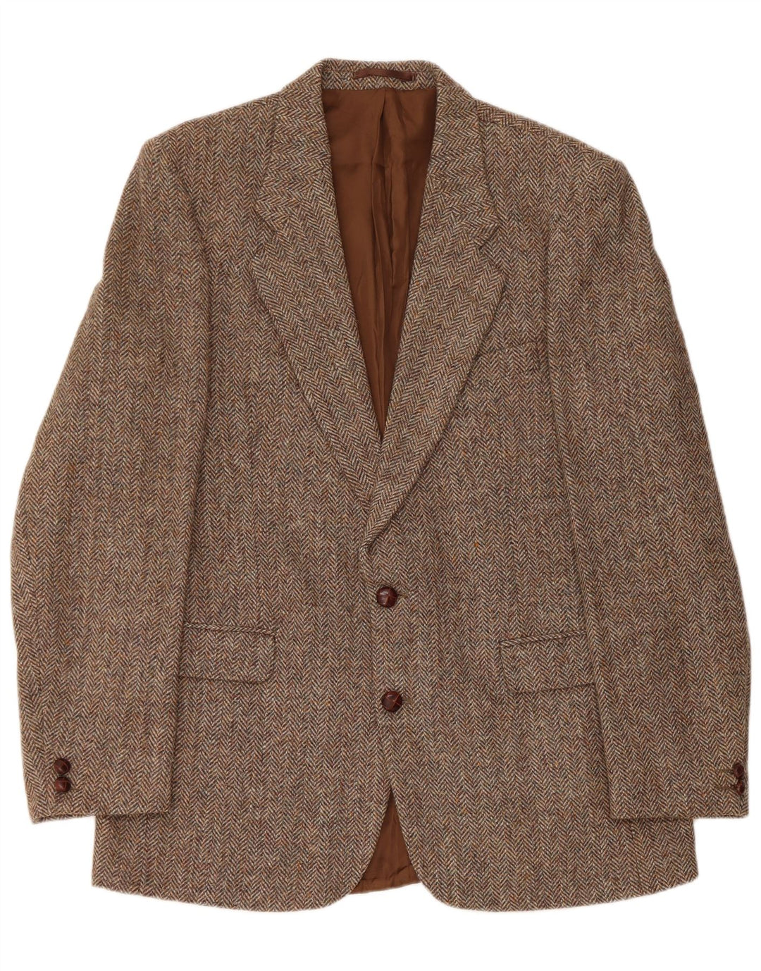 Męska marynarka zapinana na 2 guziki Harris Tweed UK 42 XL Brązowa wełna w jodełkę