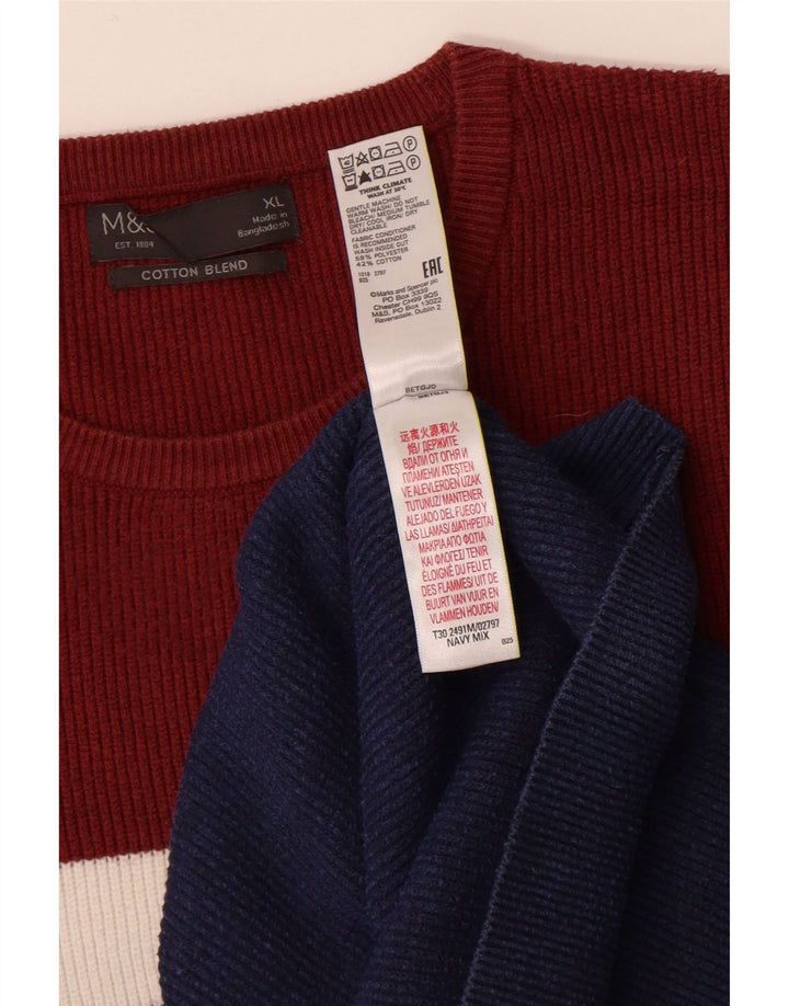Marks & Spencer Męski sweter z okrągłym dekoltem XL, granatowy, z blokami kolorów