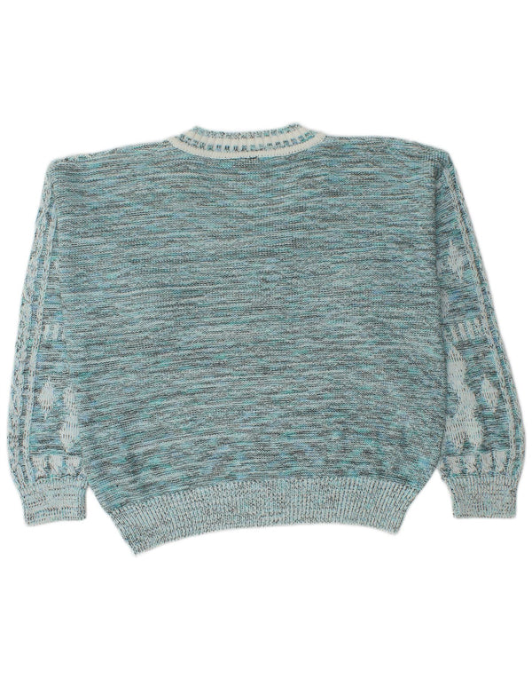 Męski sweter w stylu vintage z dekoltem w szpic IT 52, duża niebieska, geometryczna bawełna