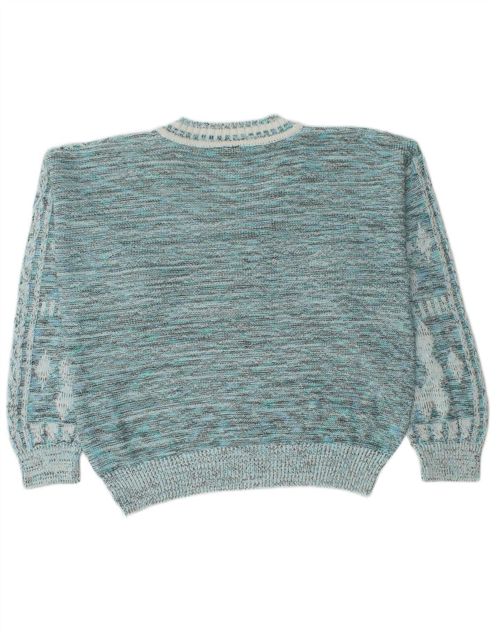 Męski sweter w stylu vintage z dekoltem w szpic IT 52, duża niebieska, geometryczna bawełna