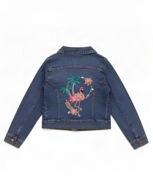 Monsoon Girls Denim Jacket 7-8 Years Blue Floral Cotton