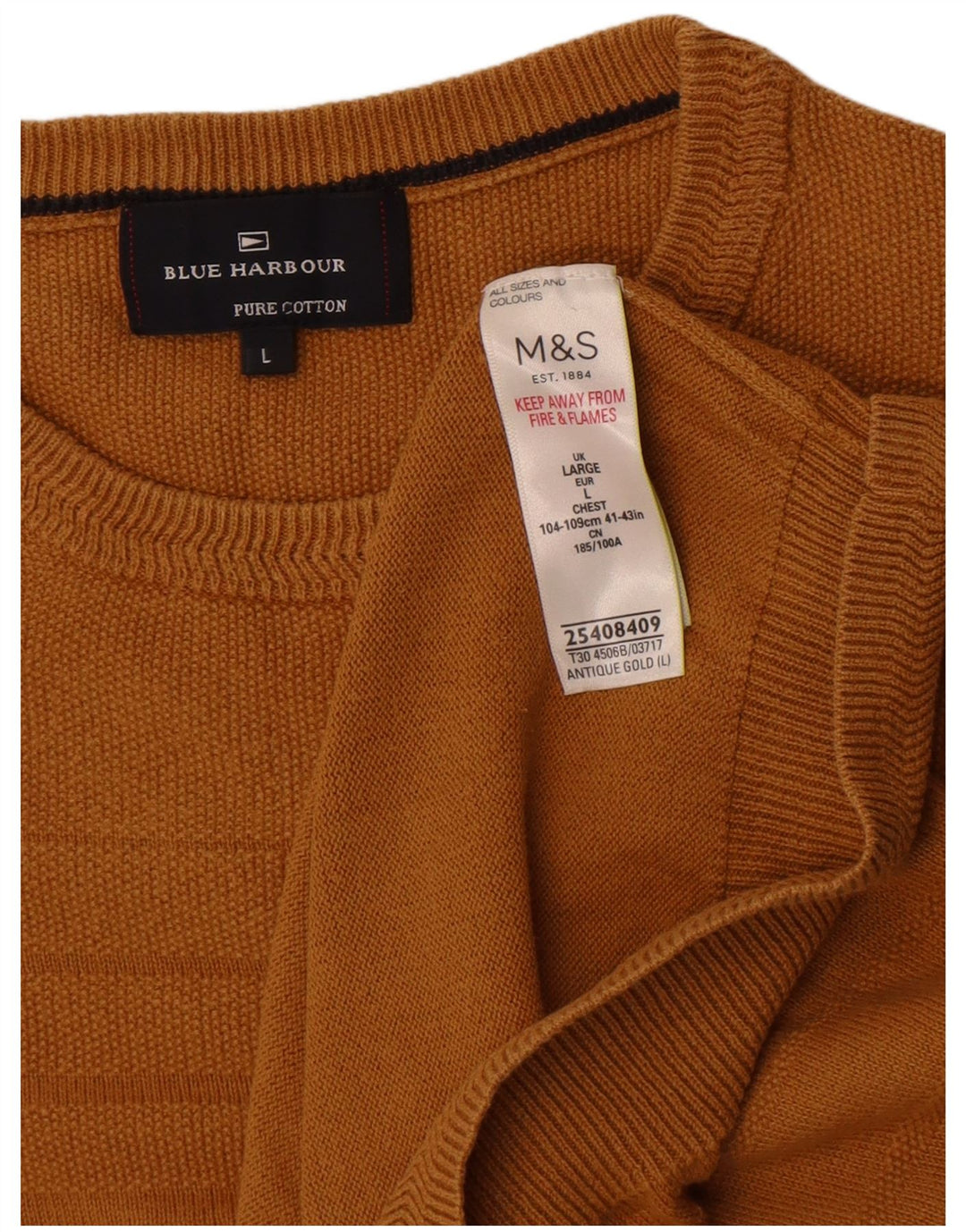 Marks & Spencer Męski sweter z okrągłym dekoltem w kolorze niebieskim, duży, złoty