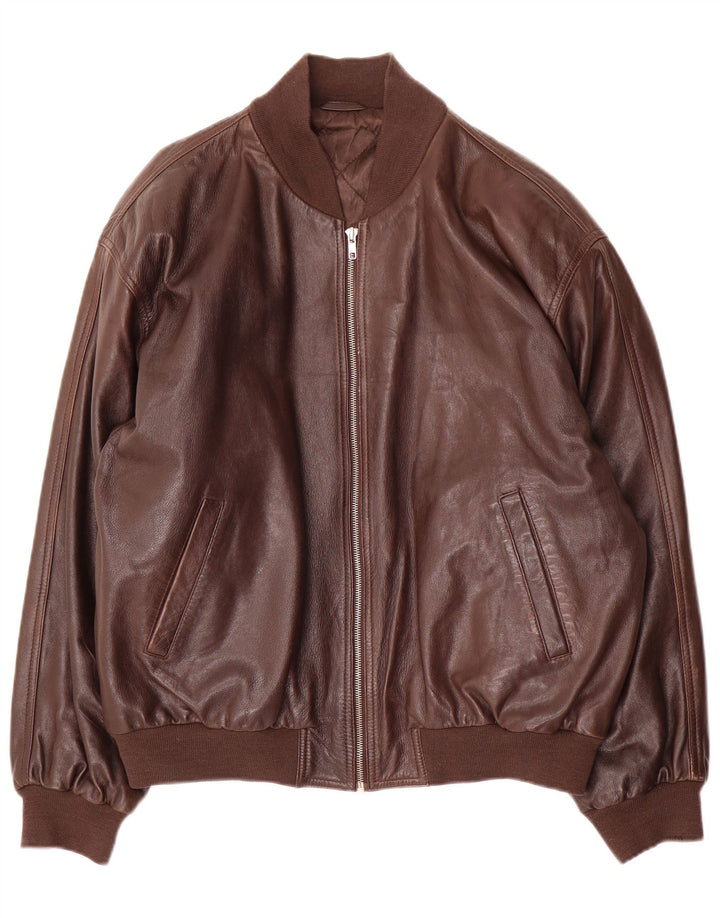 Vintage męska kurtka skórzana bomber IT 48 średnio brązowa skóra