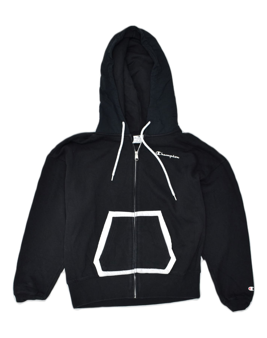 CHAMPION Womens Zip Hoodie Sweater UK 14 Large Black Cotton | Vintage | Thrift | Second-Hand | Used Clothing | Messina Hembry 