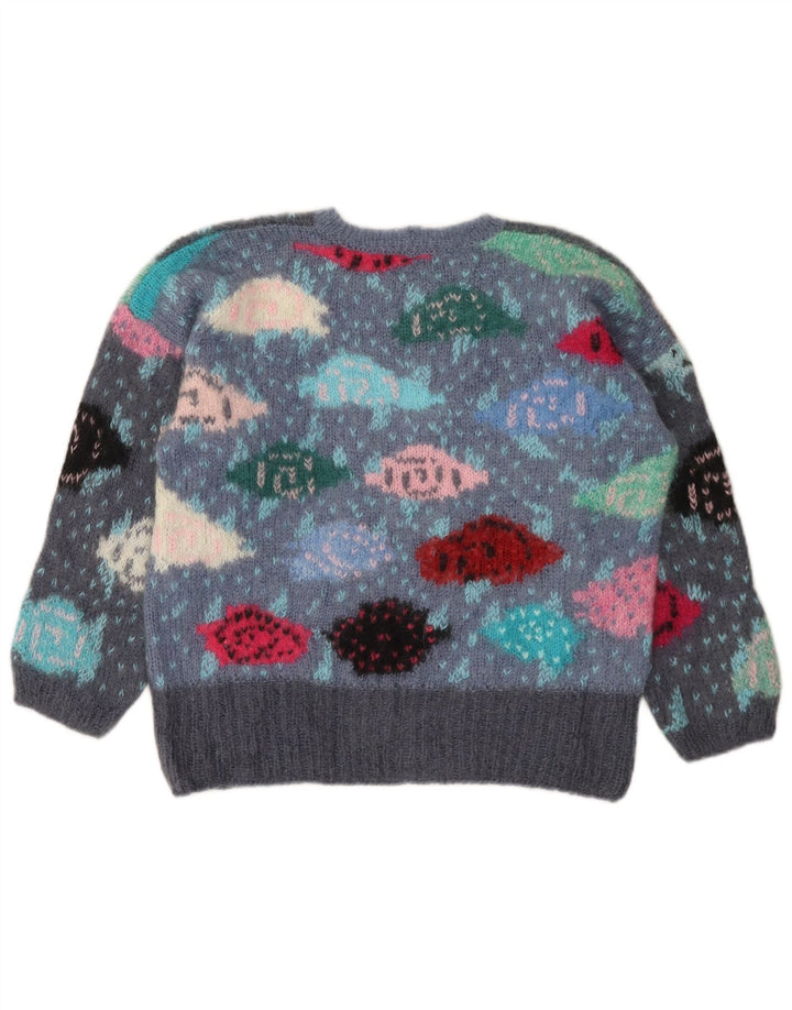 Sweter dziewczęcy z okrągłym dekoltem VINTAGE 13-14 lat, szary, blok kolorów