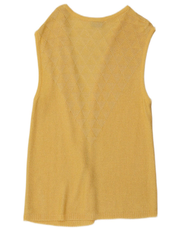 Vintage Womens Longline Sleeveless Open Cardigan Sweater UK 10 Small Yellow