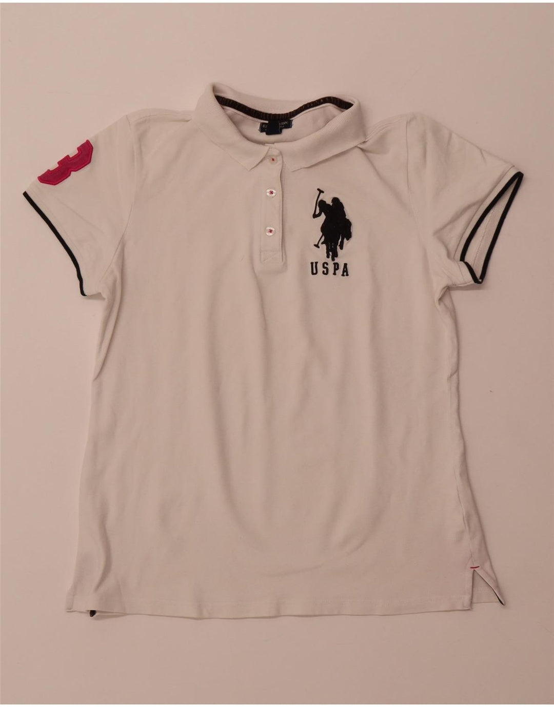 Damska koszulka polo US POLO ASSN z grafiką UK 18 XL, biała bawełna