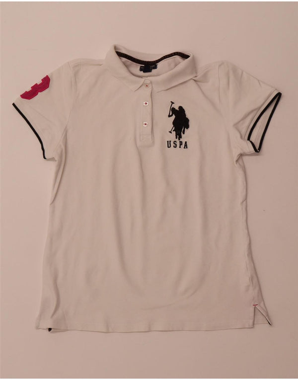 Damska koszulka polo US POLO ASSN z grafiką UK 18 XL, biała bawełna