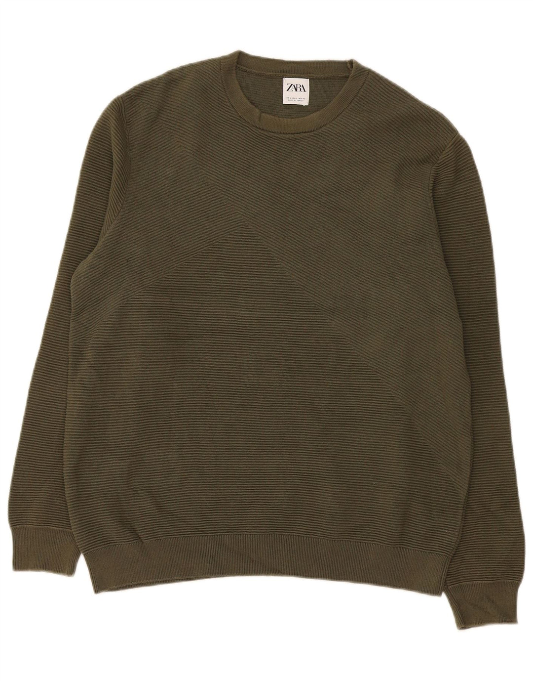 Męski sweter Zara z okrągłym dekoltem, duży, bawełniany khaki