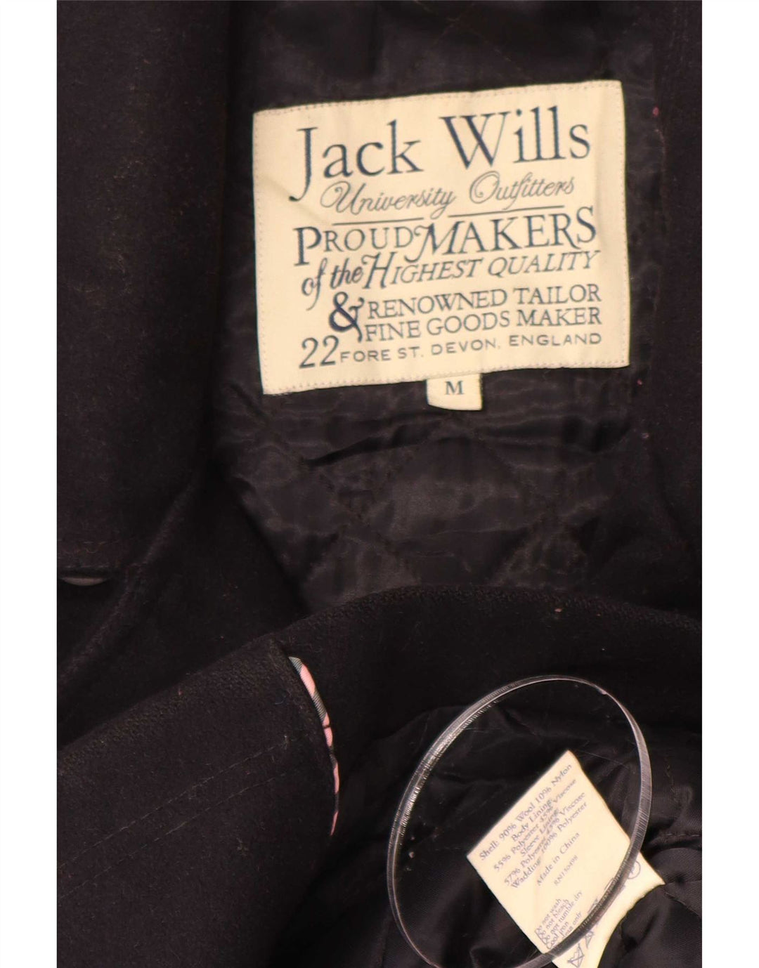 Jack Wills Męski płaszcz groszkowy UK 38 Średni granatowy wełniany