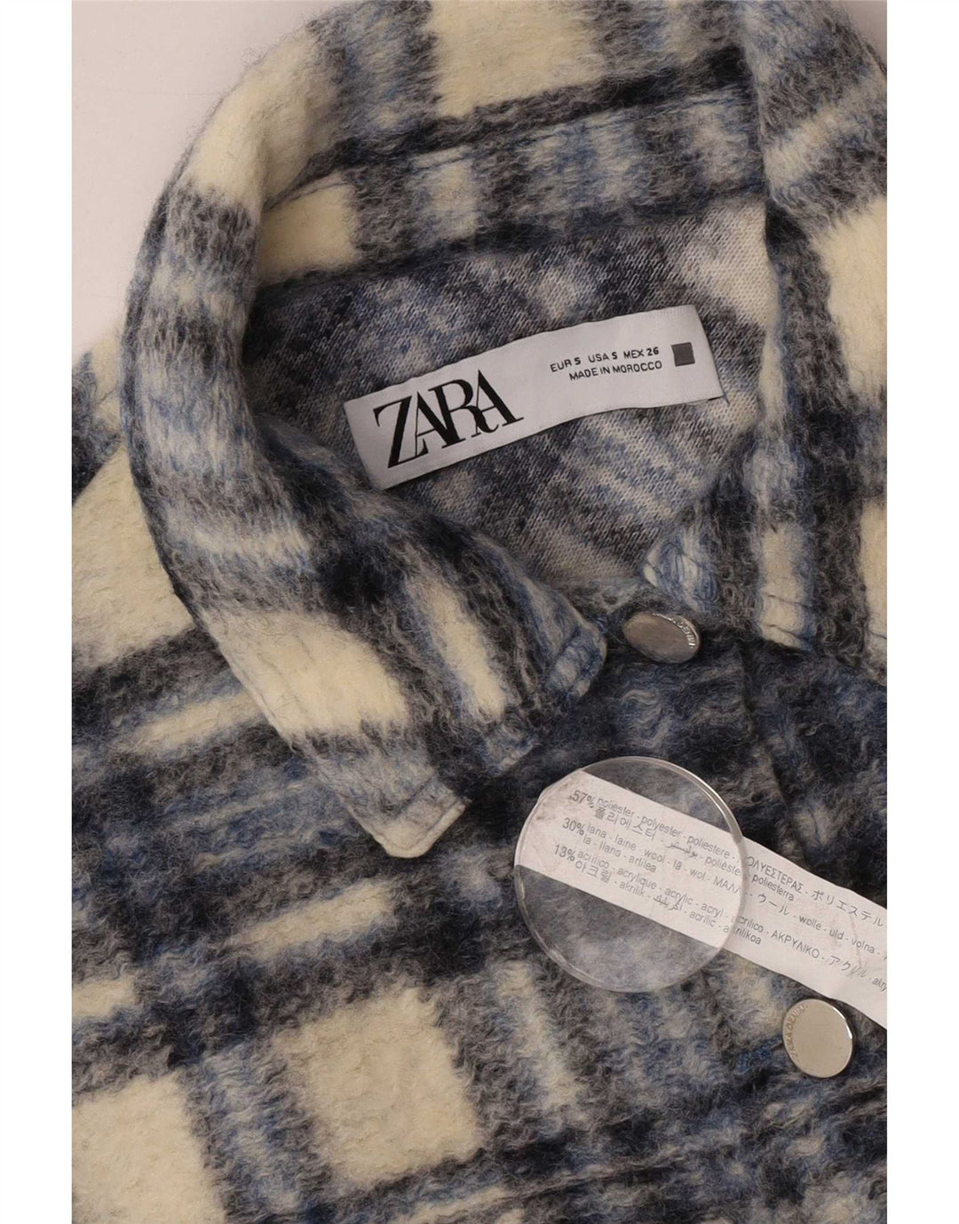 Damska kurtka bomberka oversize z krótkim rękawem 3/4 Zara UK 10 w małą szarą kratkę