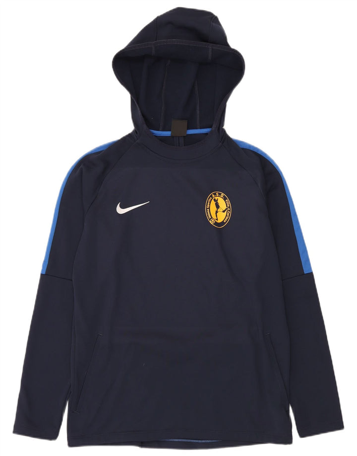 Męski sweter z kapturem NIKE Dri Fit, średni granatowy poliester w blokach kolorów