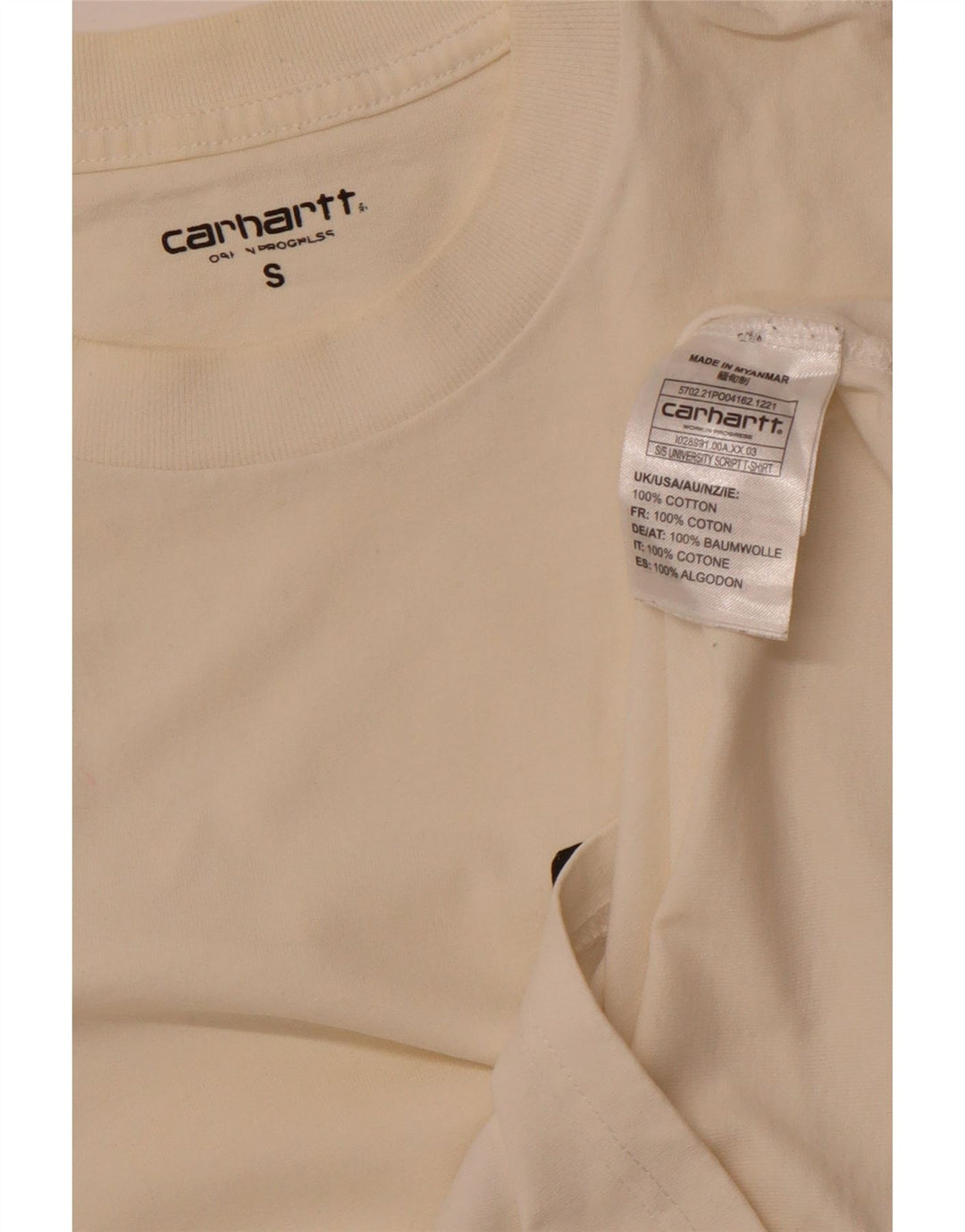 Męski T-shirt z grafiką CARHARTT, mały, złamanej bieli, bawełniany