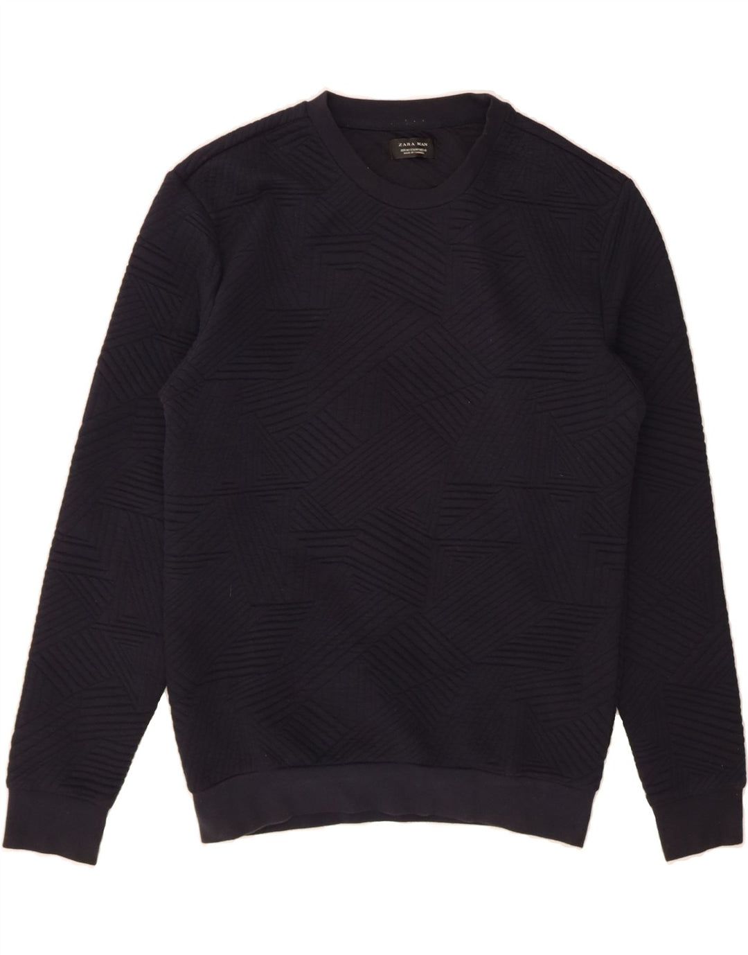 ZARA Mens Sweatshirt Jumper Medium Navy Blue Geometric Polyester Vintage Zara and Second-Hand Zara from Messina Hembry 