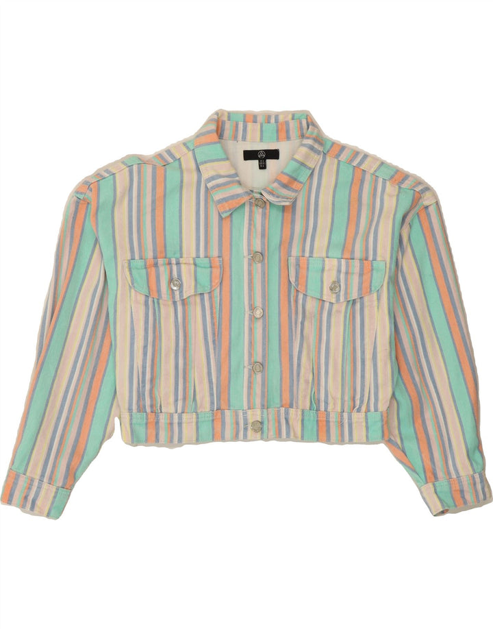 MISSGUIDED Womens Oversized Denim Jacket UK 8 Small Multicoloured Striped Vintage Missguided and Second-Hand Missguided from Messina Hembry 