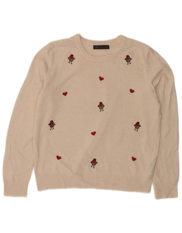 Sweter damski Marks & Spencer z okrągłym dekoltem, UK 14, średni biały