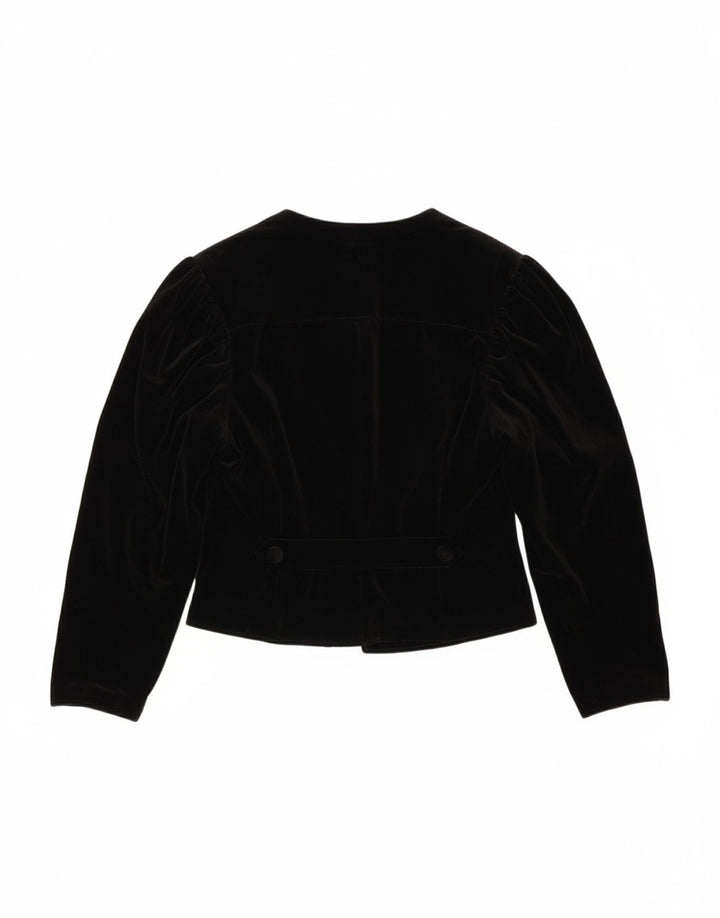 VINTAGE Womens Crop 2 Button Blazer Jacket EU 42 Large Black Cotton