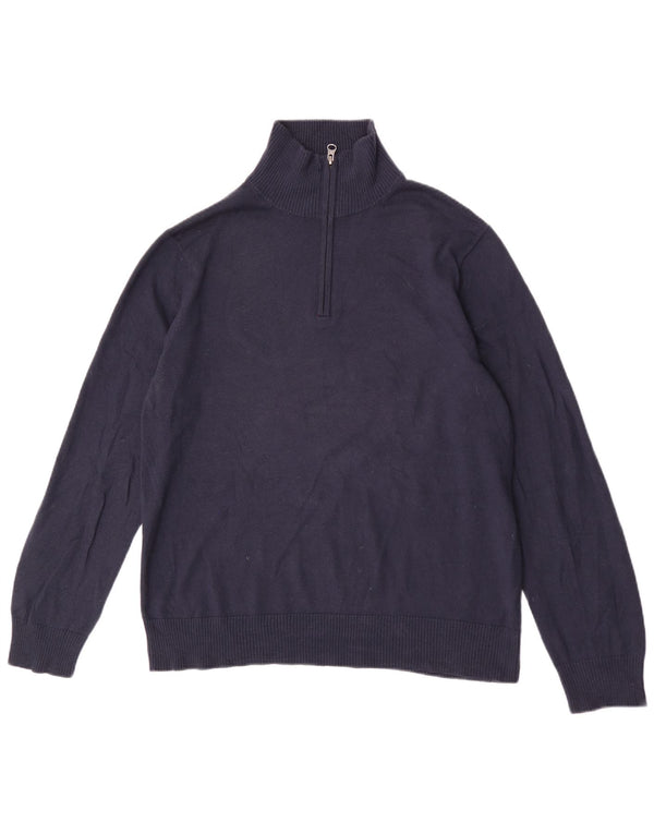 J. Crew Mens Zip Neck Jumper Sweater Medium Navy Blue Cotton