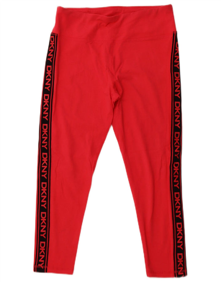 Damskie legginsy Capri DKNY z grafiką UK 16, duże, różowe, bawełniane z blokami kolorów