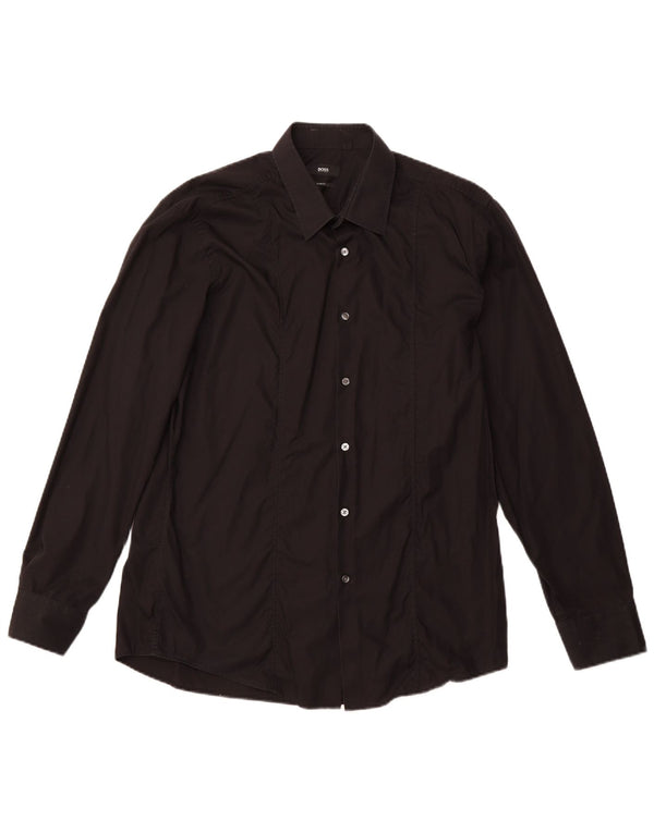 Męska koszula slim fit HUGO BOSS, rozmiar 44 17 1/2 XL, czarna bawełna