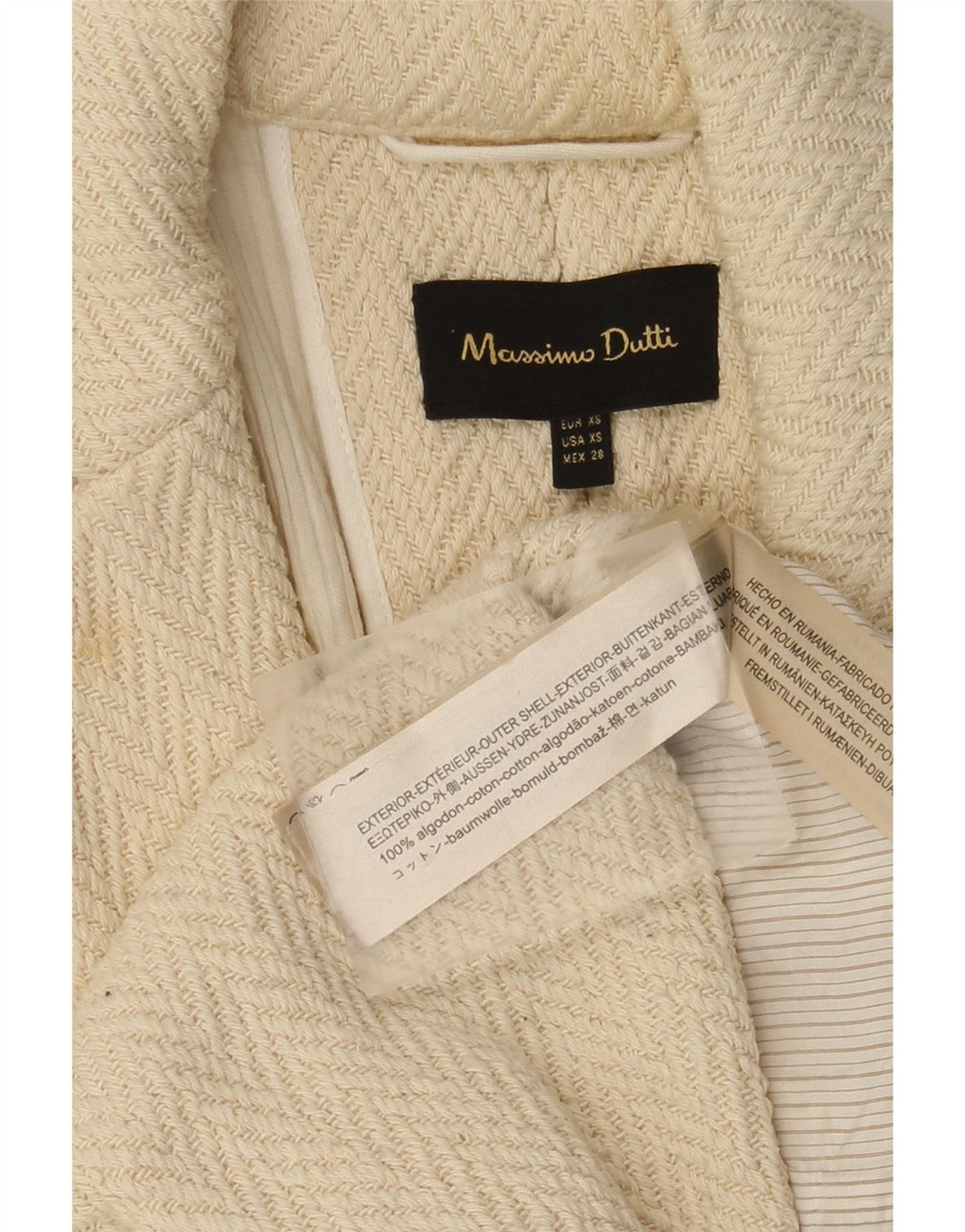 Massimo Dutti Damski płaszcz z otwartym rękawem 3/4 UK 6 XS w kolorze złamanej bieli w jodełkę