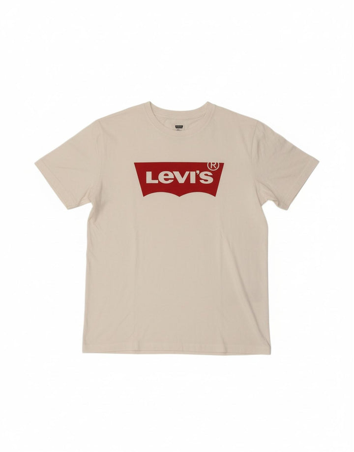 LEVI'S Mens Graphic T-Shirt Top Small Off White Cotton