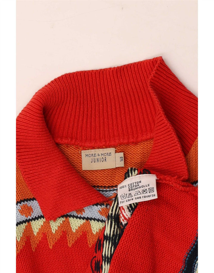 Sweter rozpinany MORE i chłopięcy 9-10 lat, czerwony, geometryczny, bawełniany