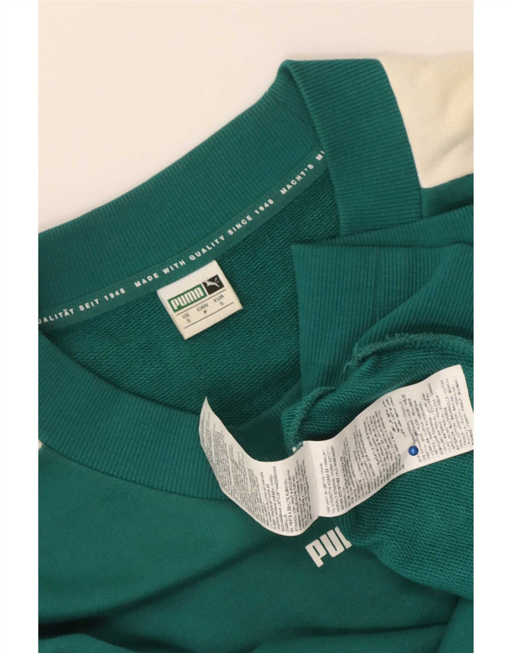 Męska bluza Puma Sweter, mała, zielona, bawełniana w bloki kolorów