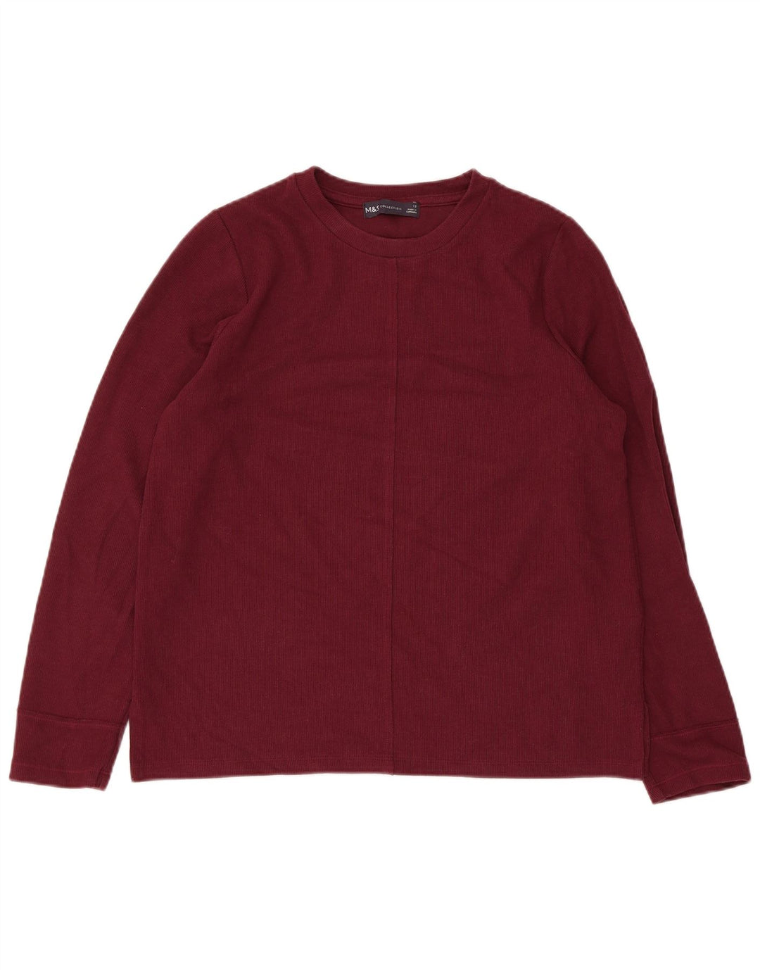 Marks & Spencer Damski top z długim rękawem, UK 12, średni burgundowy, bawełniany