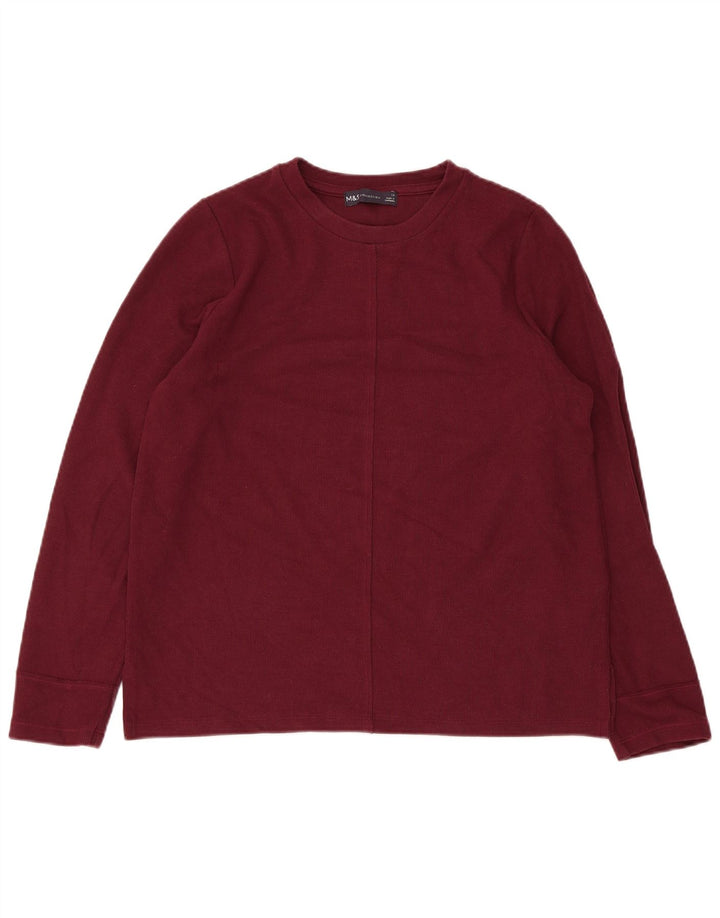 Marks & Spencer Damski top z długim rękawem, UK 12, średni burgundowy, bawełniany