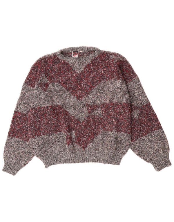 Sweter damski w stylu vintage z dekoltem w łódkę UK 14, średni szary, blok kolorów